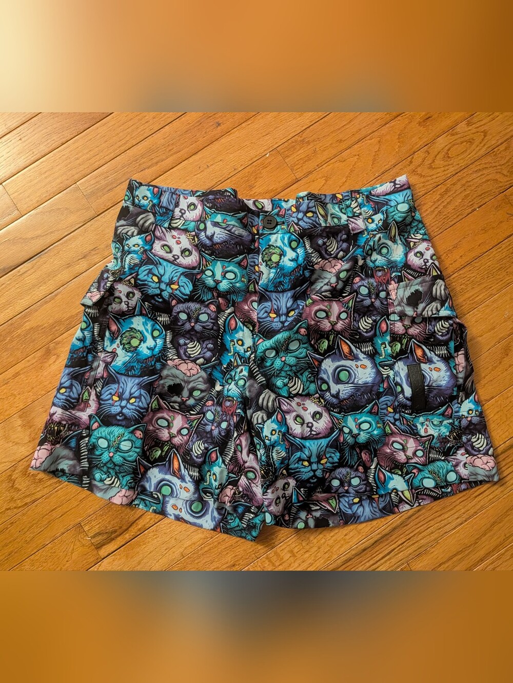 BlackMilk Multicolor Zombie Cat Print High-Waist Shorts
